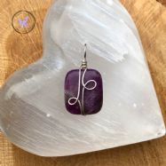 Lepidolite Rectangle Silver Wire Wrapped Pendant